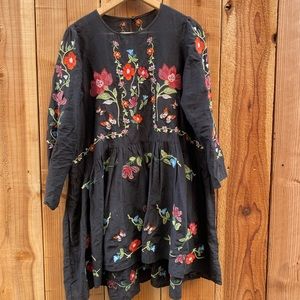 Zara Embroidered Floral Black Dress